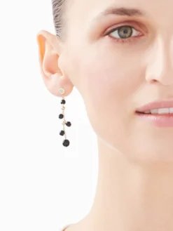 Kolczyki z żółtego złota z diamentami i agatami - kulki - próba 375