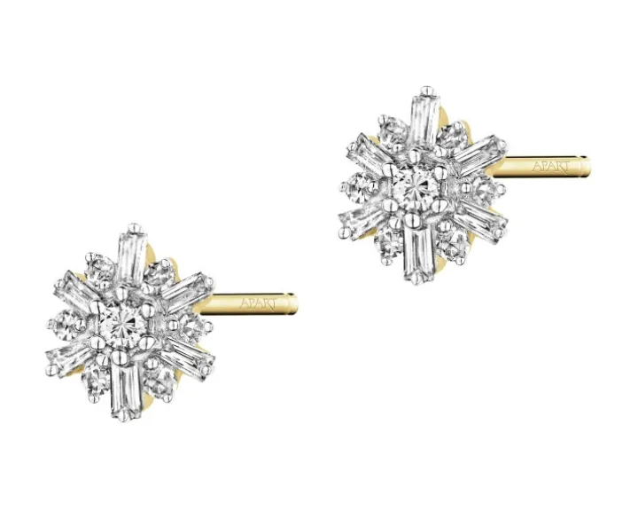 Kolczyki z żółtego złota z diamentami - 0,15 ct - próba 585