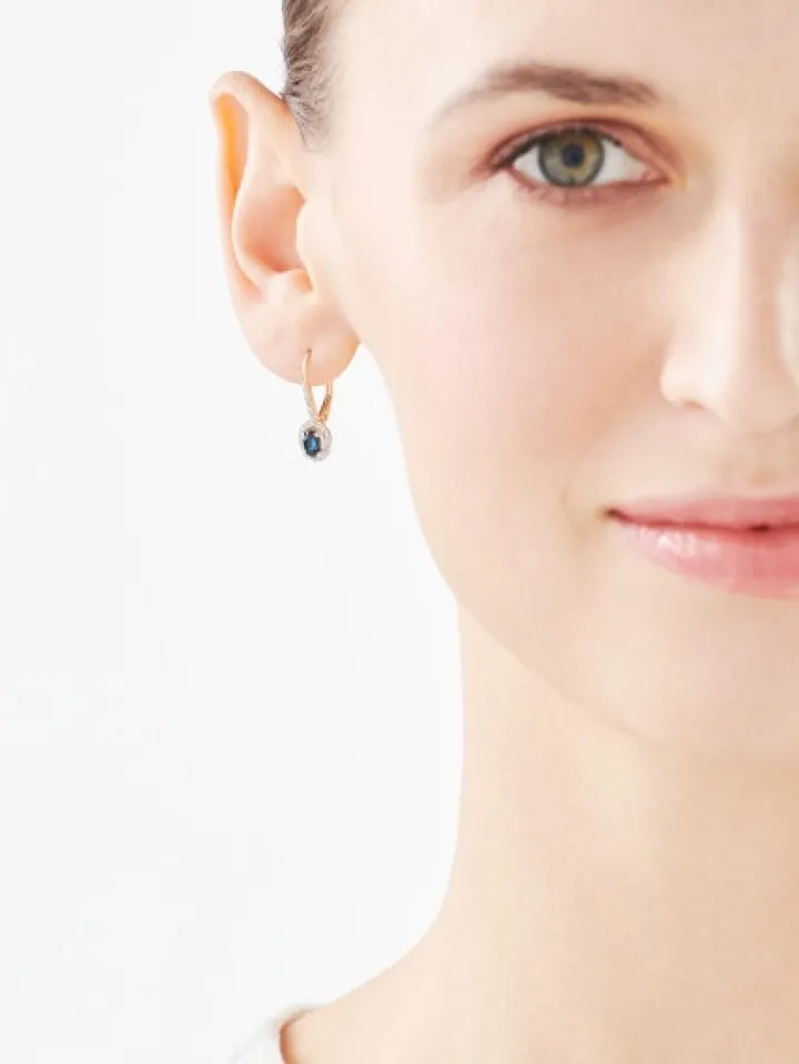 Kolczyki z żółtego złota z diamentami i szafirami - próba 585