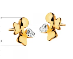 Kolczyki z żółtego złota z diamentami - aniołki, serca - 0,006 ct - próba 585