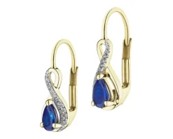 Kolczyki z żółtego złota z diamentami i szafirami - próba 585