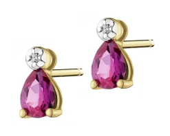Kolczyki z żółtego złota z diamentami i rubinami syntetycznymi - próba 375