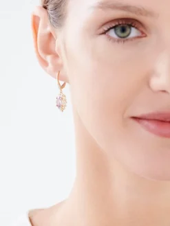 Kolczyki z żółtego złota z diamentami i ametystami - liście - próba 585