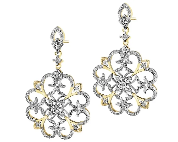 Kolczyki z żółtego złota z diamentami - rozety - 0,33 ct - próba 585