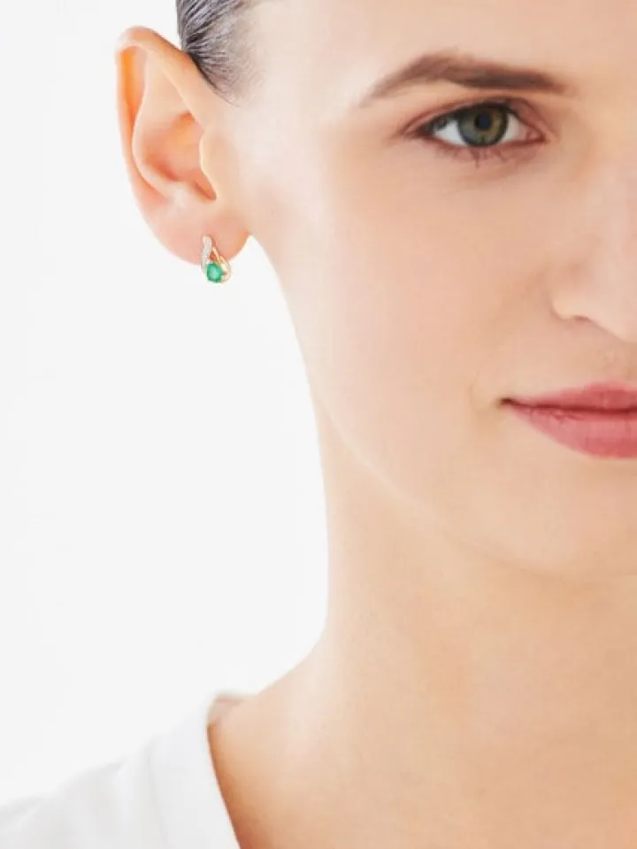 Kolczyki z żółtego złota z diamentami i szmaragdami - próba 375