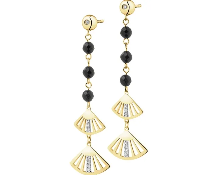 Kolczyki z żółtego złota z diamentami i szafirami - próba 375