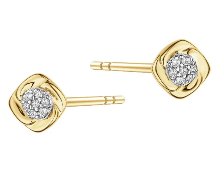 Kolczyki z żółtego złota z diamentami - 0,05 ct - próba 585