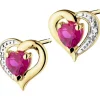 Kolczyki z żółtego złota z diamentami i topazami - serca - próba 375