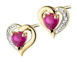 Kolczyki z żółtego złota z diamentami i topazami - serca - próba 375