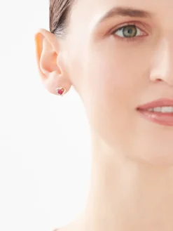 Kolczyki z żółtego złota z diamentami i topazami - serca - próba 375