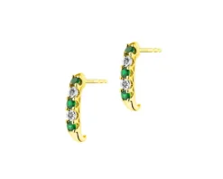Kolczyki z żółtego złota z diamentami i szmaragdami - próba 375