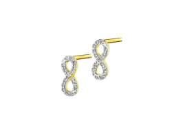 Kolczyki z żółtego złota z diamentami - nieskończoność - 0,09 ct - próba 585
