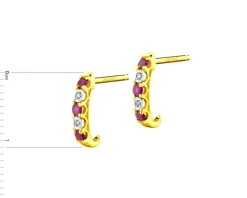 Kolczyki z żółtego złota z diamentami i rubinami - próba 375