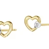 Kolczyki z żółtego złota z diamentami - serca - 0,008 ct - próba 585