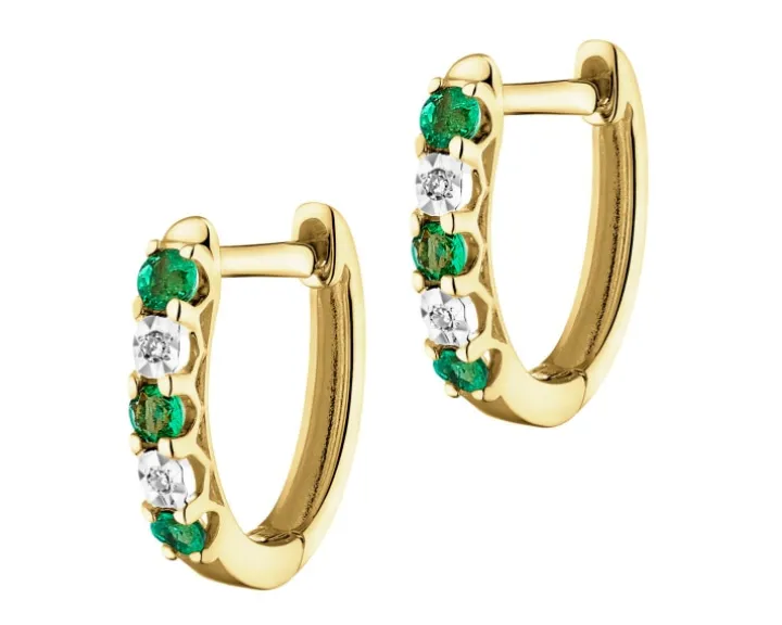 Kolczyki z żółtego złota z diamentami i rubinami - próba 375