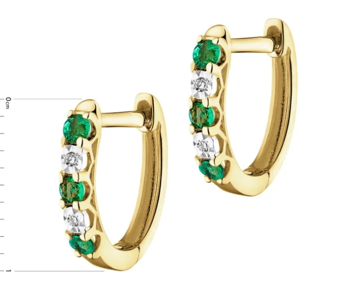 Kolczyki z żółtego złota z diamentami i rubinami - próba 375