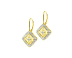 Kolczyki z żółtego złota z diamentami - kwiaty - 0,01 ct - próba 375