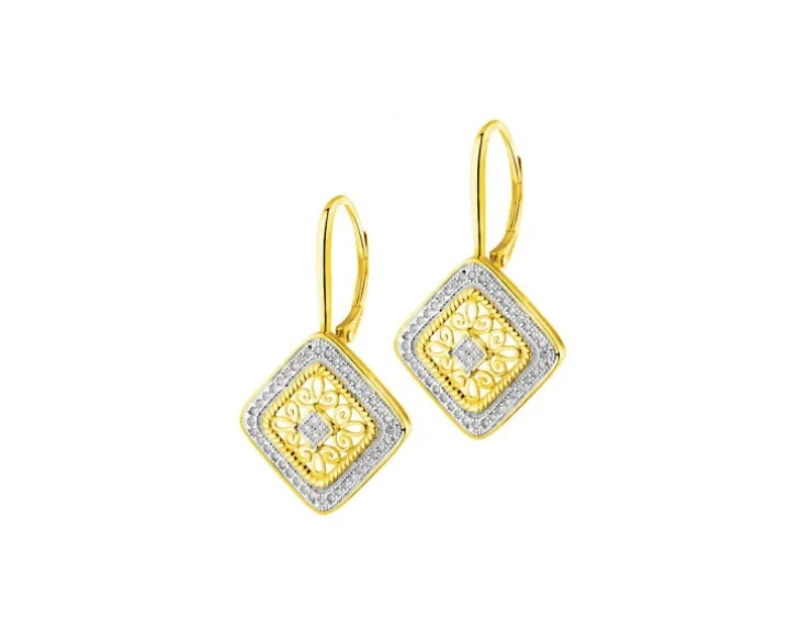 Kolczyki z żółtego złota z diamentami - kwiaty - 0,01 ct - próba 375