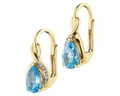 Kolczyki z żółtego złota z diamentami i topazami - próba 375