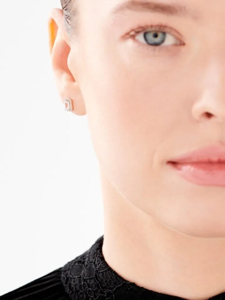 Kolczyki z żółtego złota z diamentami i topazami białymi - próba 585