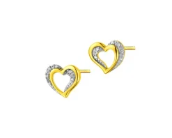 Kolczyki z żółtego złota z diamentami - serca - 0,03 ct - próba 375