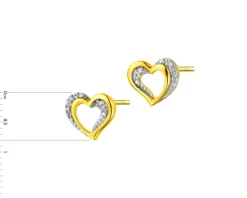Kolczyki z żółtego złota z diamentami - serca - 0,03 ct - próba 375