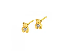 Kolczyki z żółtego złota z diamentami - misie - 0,006 ct - próba 375