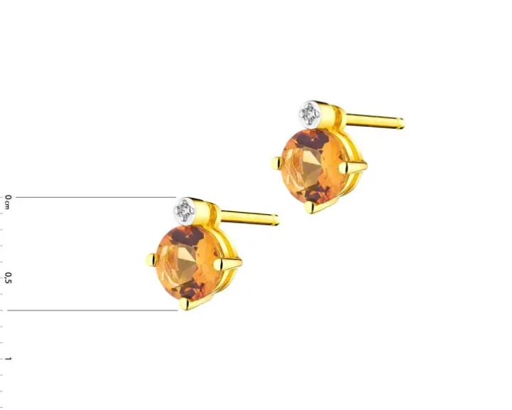 Kolczyki z żółtego złota z diamentami i cytrynami - próba 585