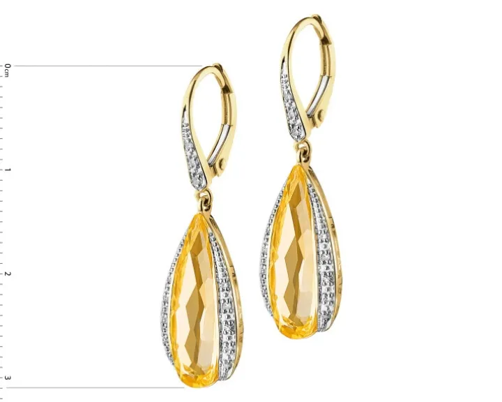 Kolczyki z żółtego złota z diamentami i cytrynami - próba 585
