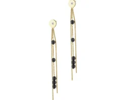 Kolczyki z żółtego złota z diamentami i agatami - kulki - próba 375