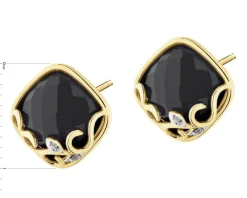 Kolczyki z żółtego złota z diamentami i onyksami - próba 585
