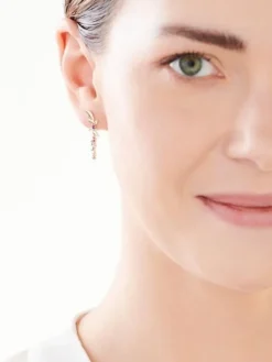 Kolczyki z żółtego złota z diamentami, kamieniami szlachetnymi i ozdobnymi - liście - próba 375