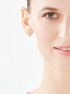 Kolczyki z żółtego złota z diamentami i topazami - liście - próba 375