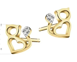 Kolczyki z żółtego złota z diamentami - koty, serca - 0,01 ct - próba 375
