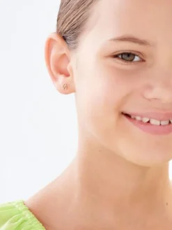 Kolczyki z żółtego złota z diamentami - koty, serca - 0,01 ct - próba 375