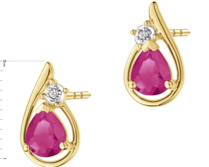 Kolczyki z żółtego złota z diamentami i rubinami - próba 585