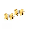 Kolczyki z żółtego złota z diamentami - kokardki - 0,006 ct - próba 585