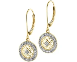 Kolczyki z żółtego złota z diamentami - rozety - 0,17 ct - próba 585