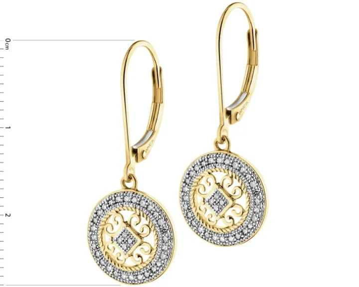 Kolczyki z żółtego złota z diamentami - rozety - 0,17 ct - próba 585