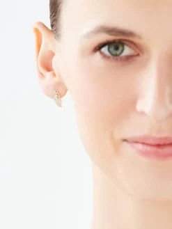 Kolczyki z żółtego złota z diamentami - piórka - 0,01 ct - próba 375