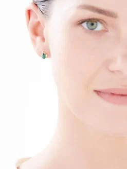 Kolczyki z żółtego złota z diamentami i szmaragdami syntetycznymi - próba 375