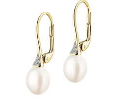 Kolczyki z żółtego złota z diamentami i perłami - próba 375