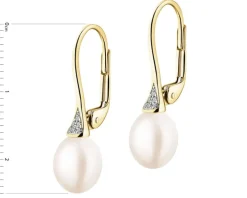 Kolczyki z żółtego złota z diamentami i perłami - próba 375