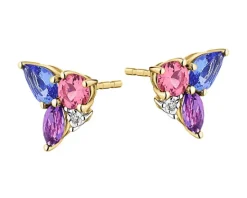 Kolczyki z żółtego złota z diamentami, kamieniami szlachetnymi i ozdobnymi - próba 375