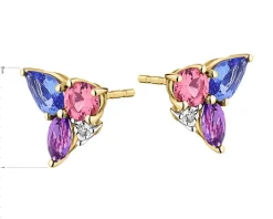 Kolczyki z żółtego złota z diamentami, kamieniami szlachetnymi i ozdobnymi - próba 375