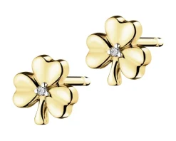 Kolczyki z żółtego złota z diamentami - koniczyny - 0,005 ct - próba 375