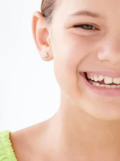 Kolczyki z żółtego złota z diamentami - koniczyny - 0,005 ct - próba 375