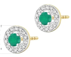 Kolczyki z żółtego złota z diamentami i szmaragdami - próba 375