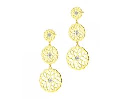 Kolczyki z żółtego złota z diamentami - rozety - 0,03 ct - próba 375