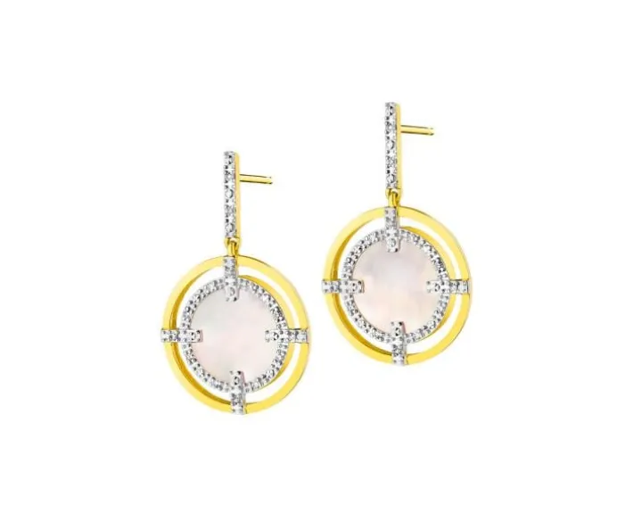 Kolczyki z żółtego złota z diamentami i masą perłową - próba 585